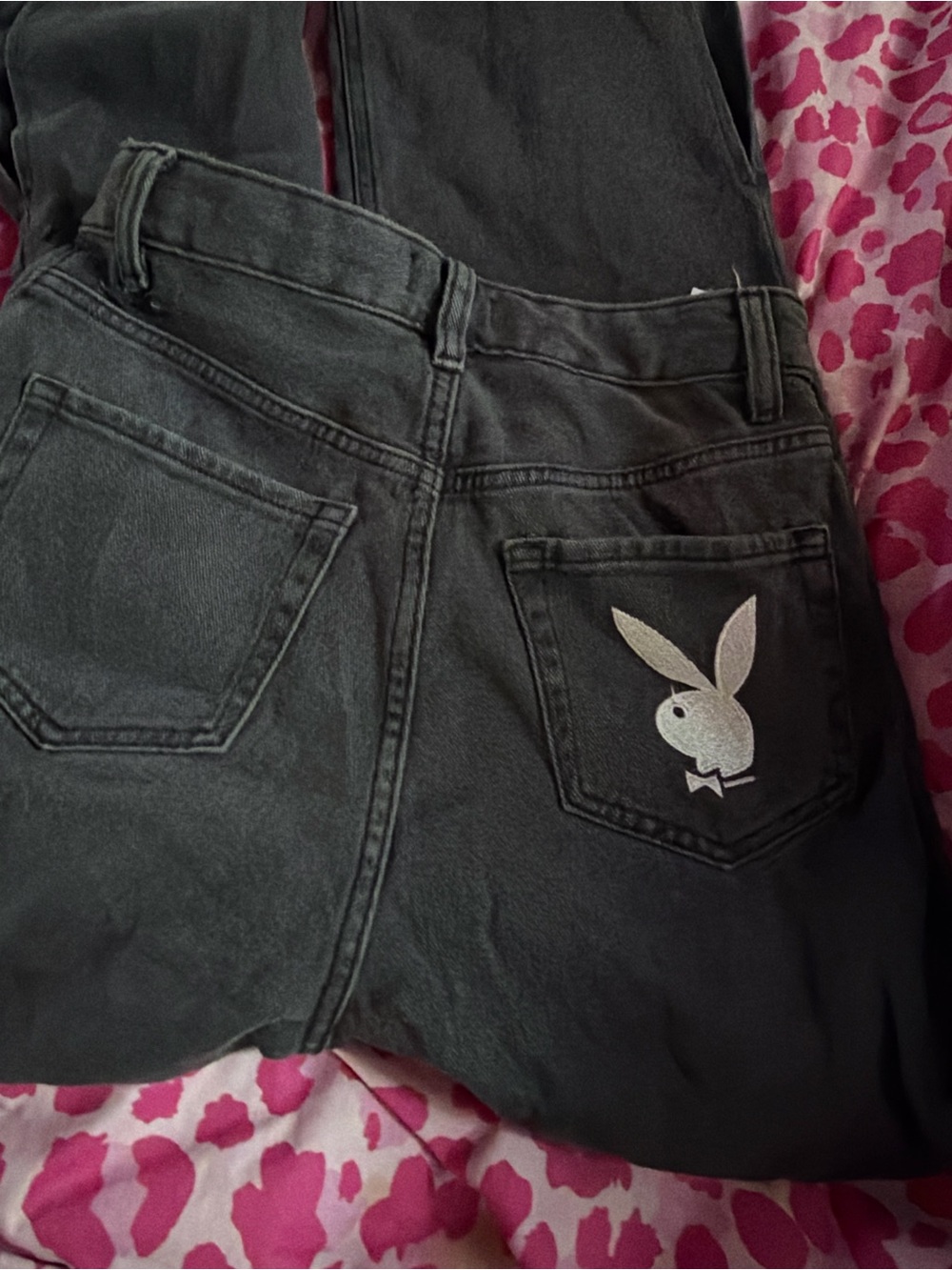 PLAYBOY Charcoal Black High-Rise Jeans with Silver Bunny Patch